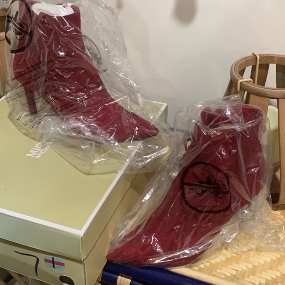 Michael Kors Red Suede Ankle Boots - Picture 2 of 4